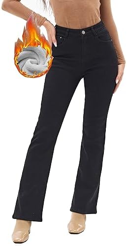 heipeiwa Women's Winter Fleece Lined Thermal Flare Bootcut Jeans High Waist Denim Pants