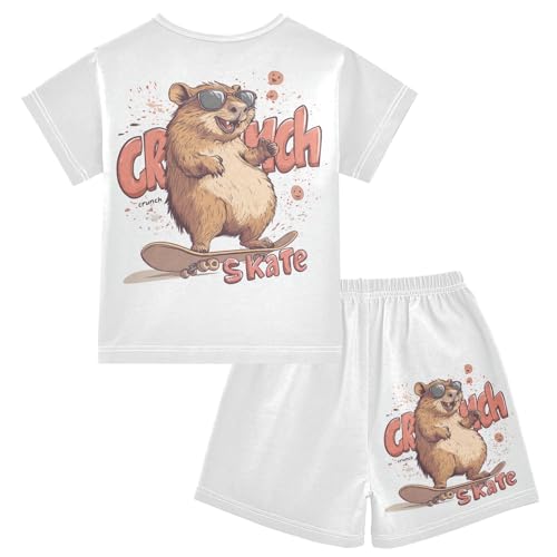 Sunglasses Cartoon White Pajama Set Short Sleeve PJS 2 Piece Summer Pajamas Shorts Sets Cotton 5Y2
