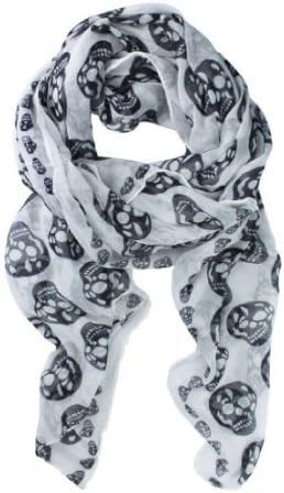 Punk Pirate Skull Chiffon Scarf (White)