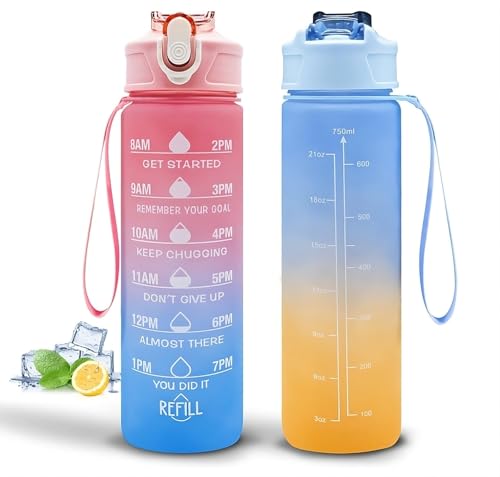 Pack of 2 – 750ml Kids Water Bottles with Straw – Leakproof...