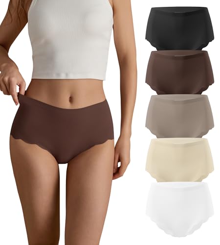 Image of SHARICCA Seamless High Waisted Underwear for Women Cheeky Underwear Wave Edge No Show Bikini Panties Ribbed Panties Pack