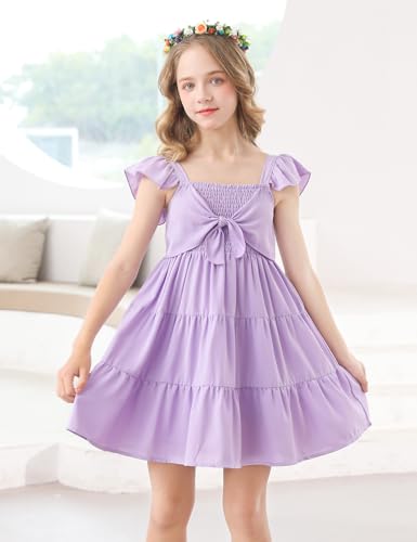 Ahegao 5-12T Girls Dress for Kids Square Neck Flutter Dresses Summer Dressy Frocks2