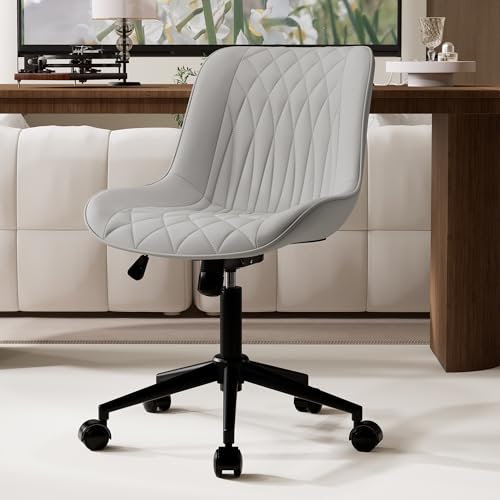 YOUNIKE Home Office Desk Chair with Wheels Modern Ergonomic Wide Task Chair with Adjustable Back Swivel Rolling Vanity Chair Faux Leather Comfortable Armless Computer Task Chair Study Drawing Grey by YOUNIKE - Used condition - CA$126.47
