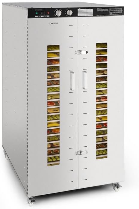 Klarstein Master Jerky Food Dehydrator - Dryer with Infinitely Adjustable Temperature 40-90 °C, 15h Timer, DigiSet Control, 24 Stainless Steel Trays, 5850 W, Silver