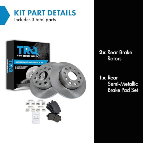 Image of TRQ Rear Brake Pad and Rotor Set Semi Metallic Solid Rotors | For 2008-2010 Audi A3 A3 Quattro 2010 Volkswagen Golf 2005-2010 Jetta 2006-2009 Rabbit
