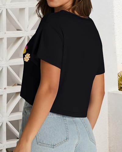 Image of Womens Crop Tops Short Sleeve V Neck Summer Cropped T Shirts Baisc Tees