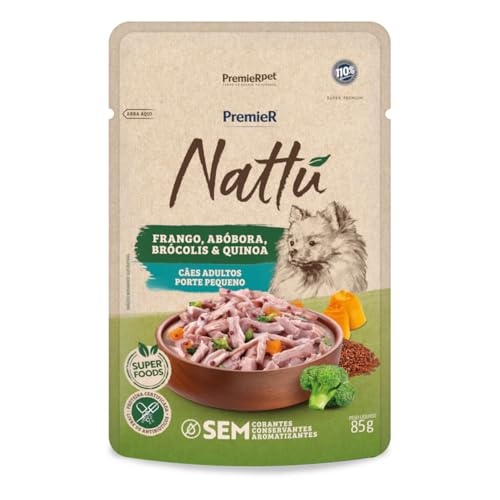 Kit 20un. Ração Úmida Premier Nattu Sachê Cães Adultos Porte Pequeno Frango, Abóbora, Brócolis e Qui