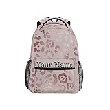 Mnsruu Individueller Kinder-Rucksack, personalisierbar, Schultasche, Roségold, Leopardenmuster, Büchertasche, Reisetasche für Jungen und Mädchen