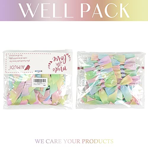 Aimudi Pastel Ribbon Bows For Easter's Day Decorations 3.5" Satin Ribbon Twist Tie Bows For Treat Bags Premade Bows For Crafts Cake Pops, Wedding Decorations, Baby Shower, Gift Wrapping - 50 Counts #TOP5