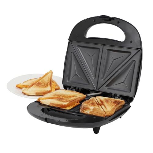 MegaChef Electric Compact Aluminum Nonstick Panin Press Grill Sandwich Maker, Countertop Appliance, Sandwich Grill, Upright Storage, Overheat Safety Protect (Triangle Plate)