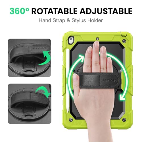 Coque pour iPad 9ème génération avec support rotatif et bandoulière verte