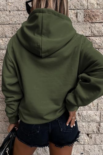 SHEWIN Womens Sweatshirts Casual Long Sleeve Fleece Hooded Pullover Sweatshirt Lightweight Cute Fall Tops Outfits Loose Hoodies for Women,US 12-14(L),Army green