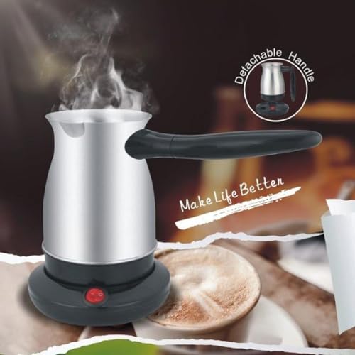 Image of Drumstone (𝐒𝐩𝐞𝐜𝐢𝐚𝐥 𝟏𝟓 𝐘𝐞𝐚𝐫𝐬 𝐖𝐚𝐫𝐫𝐚𝐧𝐭𝐲 Stainless Steel Electric Turkish Coffee Maker, Fast Heating Portable Coffee Pot Machine for Home, Office & Travel, Easy Brew Espresso Style