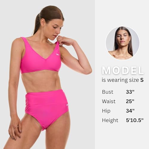 Reebok Women's Bralette Bikini Set, High Waisted Swimsuits Bottoms Pink - image 4