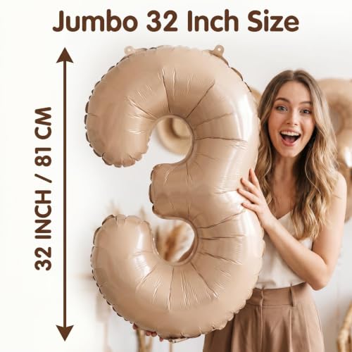 Image of YPSelected 32 Inch Large Foil Helium Number Balloon Birthday Wedding Party 0-9 (Cream, 3)