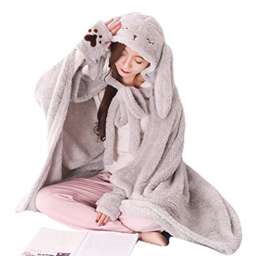 Cute Winter Plush Blanket, Adults Kids Winter Plush Blanket Sweatshirt Cute Rabbit Dinosaur Hooded Blanket