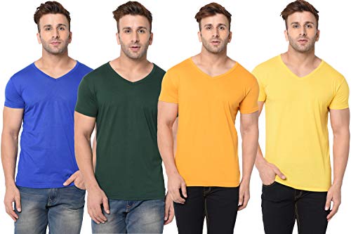 Image of JANGOBOY Men's Solid Half Sleeve V-Neck Cotton Blend T-Shirt