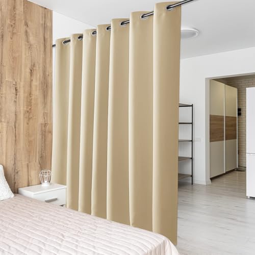 PONY DANCE Extra Wide Room Divider Privacy Curtain - Long Eyelet Thermal Insulated Curtain Super Soft Room Darkening & Energy Saving & Soundproof Panel, 1 Panel, 100 x 95 Inch, Biscotti Beige