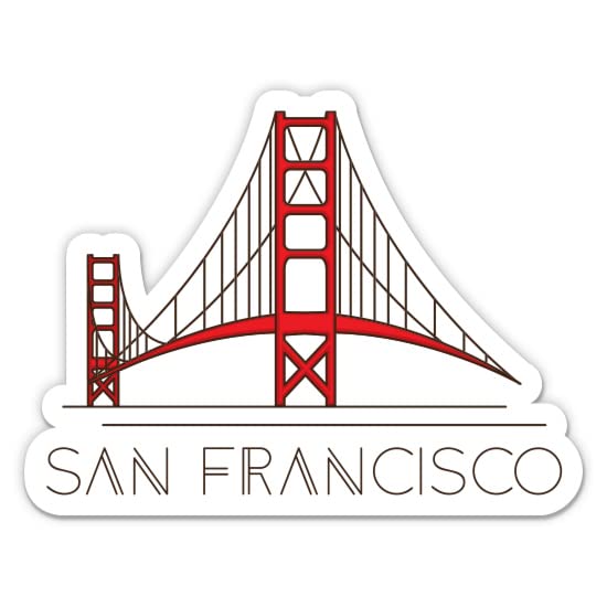 San Francisco Golden Gate Bridge California - 5" Vinyl Sticker - for Car Laptop I-Pad - Waterproof Decal