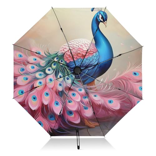 Parapluie portable automatique motif paon pour les trajets quotidiens et voyages