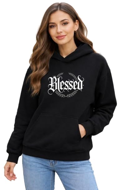 Radhu Fashion Printed Hooded Sweatshirt for Women, 350 GSM Cotton Fleece, Full Sleeve, Kangaroo Pocket, Winter Casual Wear-image-36