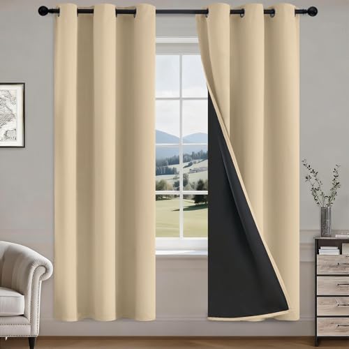 Image of COSVIYA 100% Beige Blackout Curtains for Kids Room 72 Inches Length