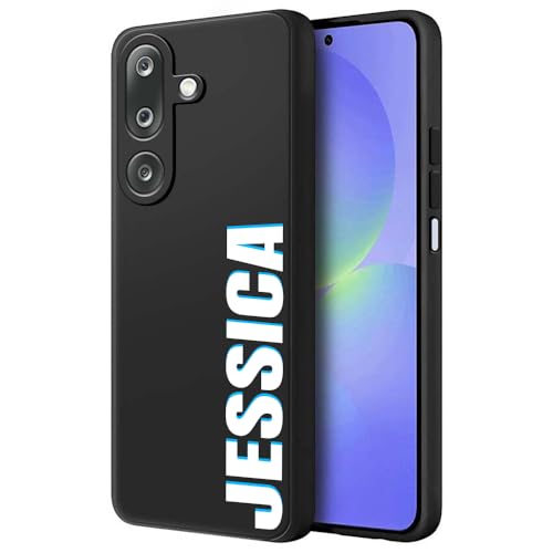 Image of Fashionury Back Cover Case for Samsung Galaxy M36 5G / Samsung Galaxy F36 5G |Matte Soft Silicon Flexible | Camera Bump Protection | Name with Blue Shadow Design |Get Your Name on Mobile Cover (Black)
