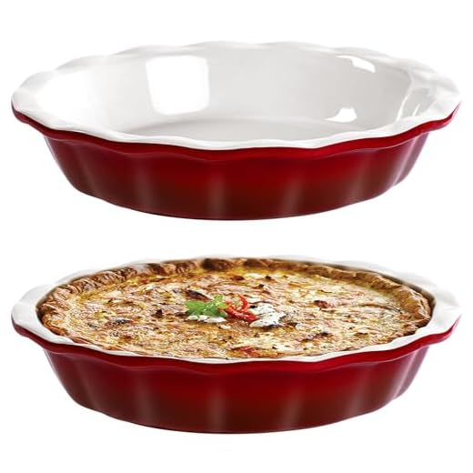 Lareina Pie Pans for Baking, Ceramic 9 Inch Deep Pie Dish with Rippled Edge for Apple Pie, Pecan Pie, Chicken Pot Pie, Colorful and Durable Pie Plate, Set of 2, Red