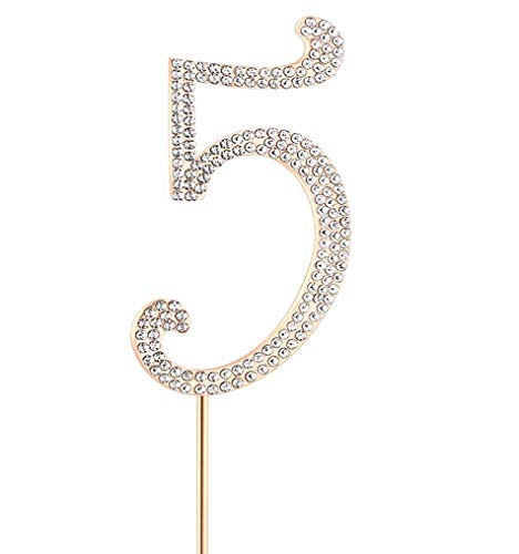 Magjuche Gold 5" Crystal Cake Topper, Number 5 Rhinestones 5Th Birthday Cake Topper, Boy Or Girl Birthday Or 5Th Anniversary Party Decoration Supply #TOP2
