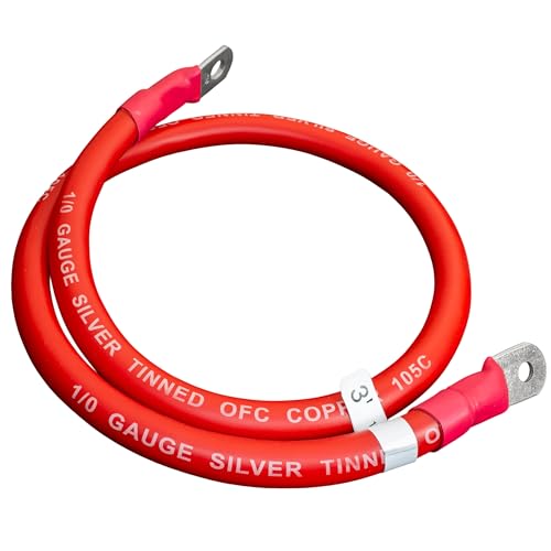 1/0 Gauge Heavy Duty tinned Copper Marine Battery Cable RED (03 ft, 3/8