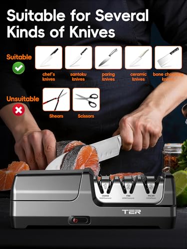 TER Professional 3-Stage Electric Diamond Kitchen Knife Sharpener — view 7