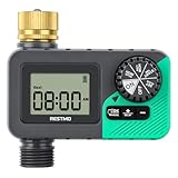 RESTMO Water Timer for Garden Hose, Programmable Sprinkler Timer with Brass Inlet, Rain Delay/Manual ON/Off/Automatic Irrigation Control, Hose Timer for Outdoor Faucet, Yard and Lawn Watering System