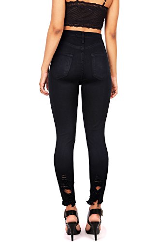 Vibrant Women’s Denim Skinny Jeans – Stretch High Waisted Raw Edges Heavy Distressed Ripped Casual Slim Fit Pants Vp1213 Black 5 #TOP1