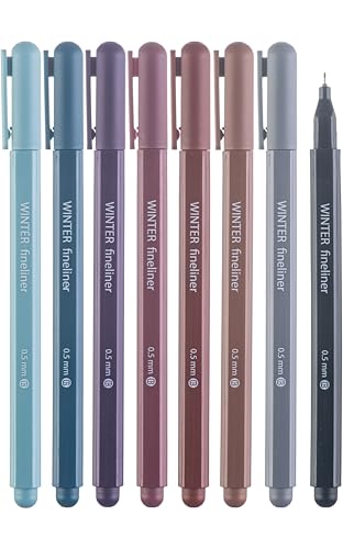 DIVERSEBEE Fine Tip Pens, 8 Bible Pens No Bleed Through, Assorted Colors, 0.5mm Fine Point Fineliner Markers for Journaling, Bible Study Journaling Supplies and Accessories (Winter)