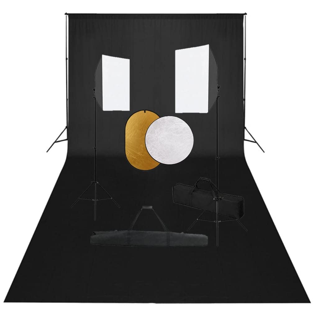 Set da studio fotografico con softbox, 2 lampade da studio, sistema di sfondo regolabile, riflettore 5 in 1, treppiede in acciaio, sfondo in cotone da 600 x 300 cm, per fotografia, video