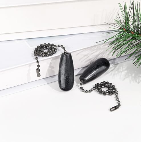 Dotlite 2Pack Black Wooden Ceiling Fan Pull Chain Extender, 12in Decorative Fan String Pulls Extension,3mm Diameter Beaded Chain Pulls Ornaments with Connector