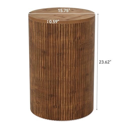 Solid Wood Round Side Table with Storage, No-Assembly Fluted End Table with 4 Wheels, Wooden Nightstand for Small Spaces, Living Room, Bedroom (Fully Assembled) - Image 2