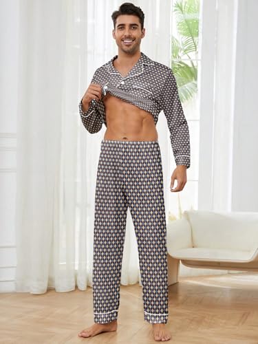 Mens Cotton Pajama Set, Long Sleeve Button Down Pajama Set for Men Plaid Men's Sleepwear3