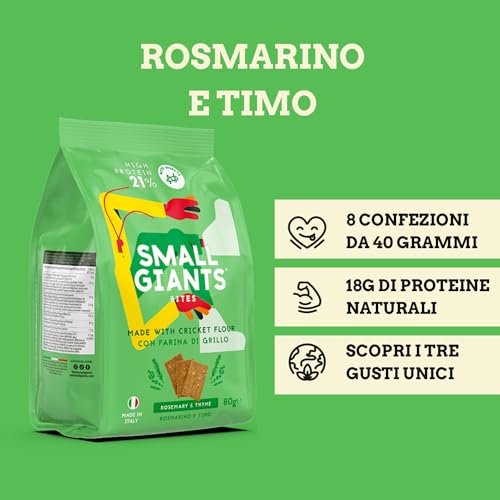 SMALL GIANTS®| Snack Proteici con Farina di Grillo - Cracker Proteici al gusto Rosmarino & Timo. Alto Contenuto di Proteine con Vit. B12, Omega3, Proteine Sostenibili, Senza Zuccheri Aggiunti - Image 5