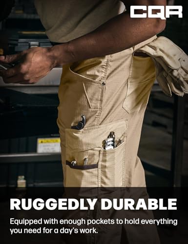 Image of CQR Men's Quick Dry Work Pants, Water Resistant Outdoor Tactical Pants, Lightweight Stretch Cargo Hiking Pants