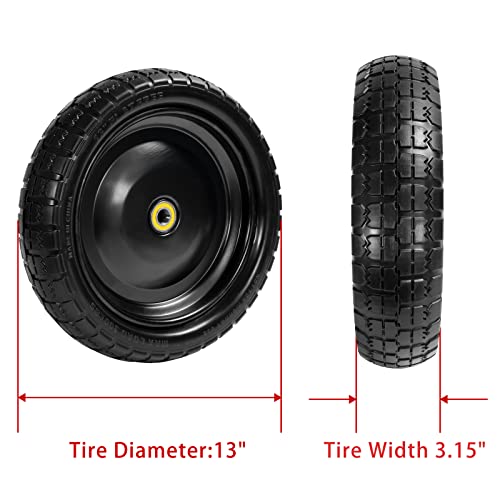 Parts Camp For Gorilla Cart Wheels 13-Inch replacement gorilla cart tires 4.00-6 Flat-free Solid Tire and Wheel For Hand Trucks/Garden Carts/Wheelbarrow/Dolly-5/8\"Axle Borehole 2.1\"Hub offset (2 Pack) - Thumbnail 2