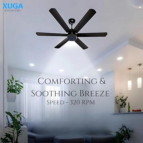Image of XUGA Jovian F6D Premium Smart 1200mm, BEE 5-star BLDC fan,6 Blade,Remote Ceiling fan for Home, 100% Copper Motor,Energy Saving, High Air Delivery,LED Light, Black (Pack of 2)(5 Year Warranty)