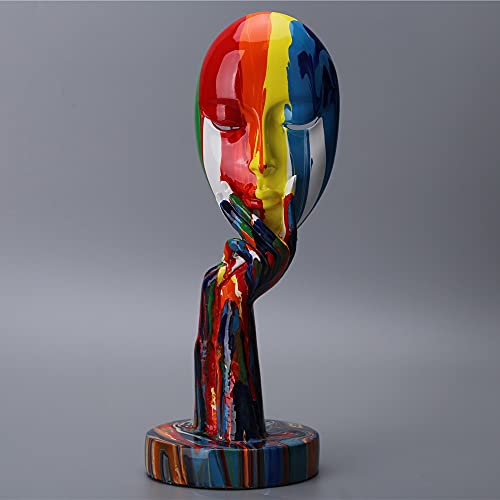 Suruim Simple Creative Colorful Female Face Art Statue Thinker Lady Sculpture Abstract Character Crafts Ornament Home Office Bedroom Living Room Study Decoration (Large 15.3X4.9X4.9In) #TOP7