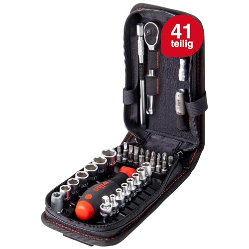 Wiha Steckschlüsselsatz Bit Set 1/4 Zoll 41 teilig inklusive Funktionstasche mit Gürtelclip I Werkzeuggürteltasche (44684)