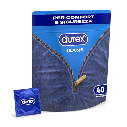 Durex Settebello Jeans, Preservativi Durex Classici, Formato Convenienza, Vestibilità Regular, 40 Profilattici