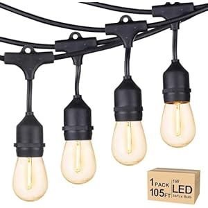 Svater Outdoor String Lights Led 105FT, Commercial Grade Patio Lights with 1W Dimmable S14 Shatterproof Bulbs, ETL Listed Heavy-Duty Outside Waterproof Cafe Bistro Market Lighting Warm White
