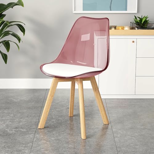 Silla de respaldo alto transparente, tapizada, color rosa, asiento de plástico de policarbonato, patas de haya maciza, almohadillas antideslizantes, ideal para el hogar, la cocina y la oficina