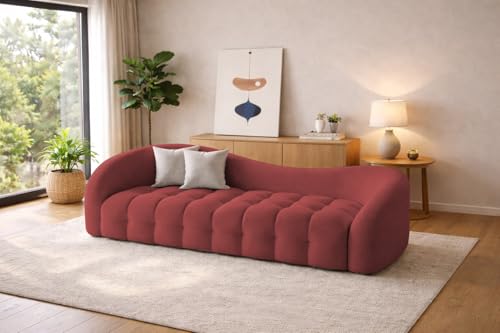 Image of Casaliving Ariana Modern Premium Boucle Fabric Sofa, Upholstered 3 Seater Sofa Set for Living Room, (Maroon Colour) Premium Boucle Fabric Sofa