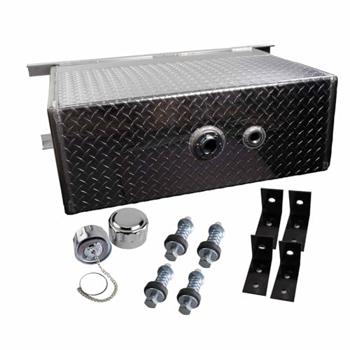 Image of 50 Gallon Upright Aluminum Hydraulic Reservoir Tank for Dump Truck, Trailer 34 x 13 x 26 Inch Liquid Transfer Tank, 1-1 /4 Inch NPT Bottom Drain Port, 2 Inch Breather Hole, 2.25 Inch Filler Neck