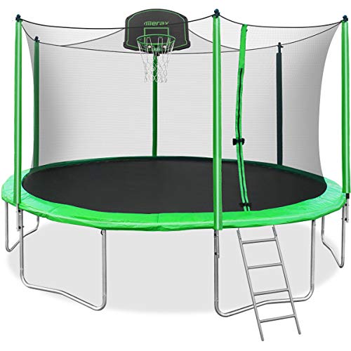 Merax 14FT 15FT Trampoline with Enclosure Kids Trampoline with Basketball Hoop, Ladder